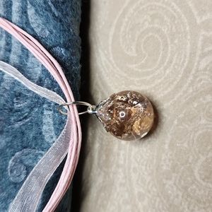 NEW! Cracked marble pendant, pastel pink on ribbon necklace. Handmade